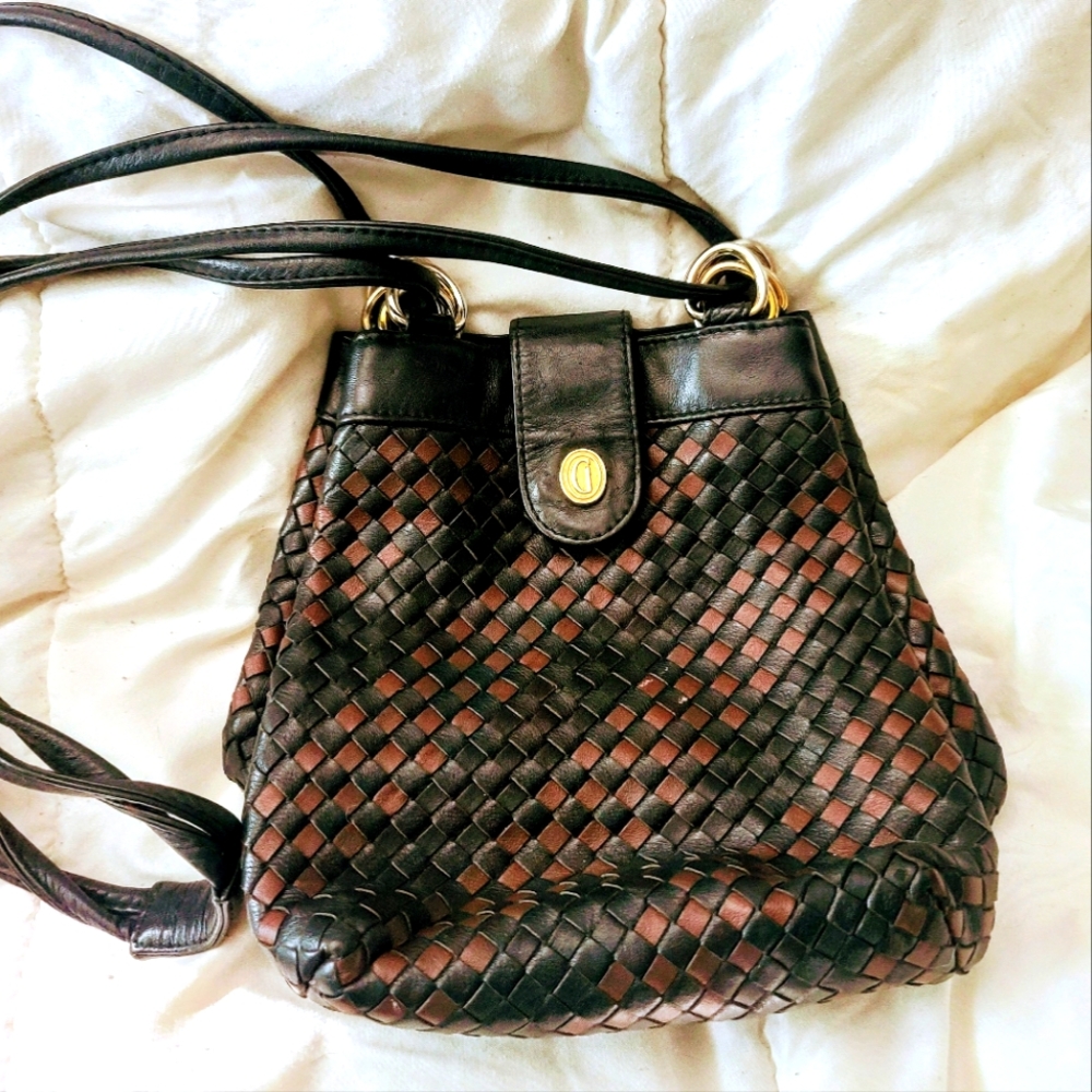 Vintage Ganson San Francisco Woven Brown And Black Leather Shoulder Bag